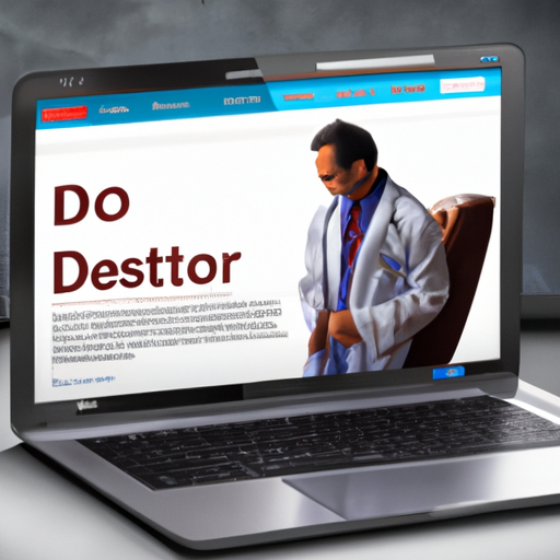 תמונה המציגה רופא באמצעות אתר אינטרנט אלגנטי ומעוצב על מחשב נייד.